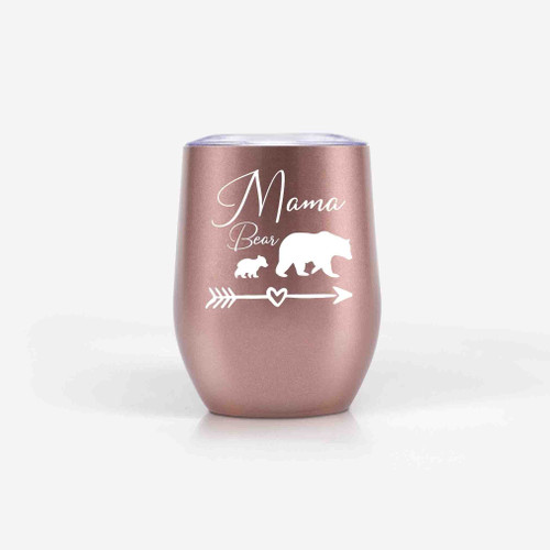Mama Bear With Cubs Heart Arrow Insulated Wine Tumbler Pink Theme