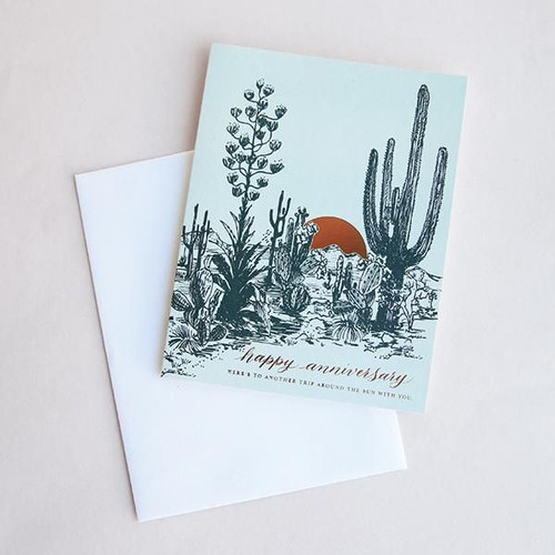 Blue Background Cactus Sunset Anniversary Folder Greeting Card Set Of 10