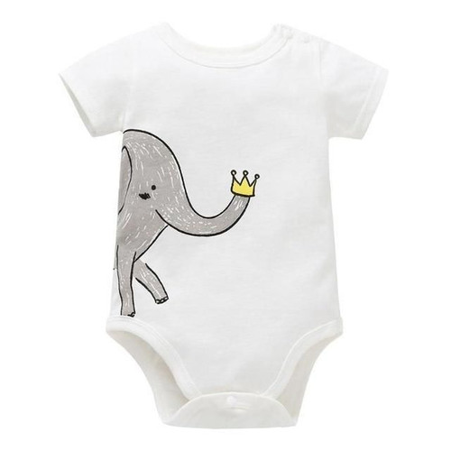 Cute Elephant Pattern King Ele Short Sleeve Baby Onesie