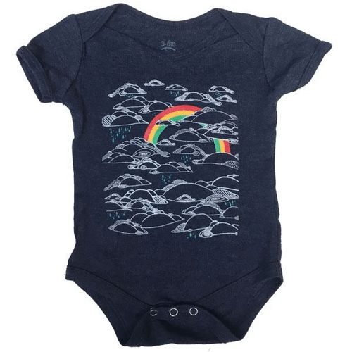 Heather Navy Blue Rainbow Design Short Sleeve Baby Onesie