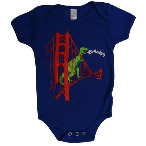 Dinosaur With Red Bridge Design Short Sleeve Baby Onesie