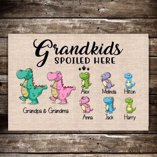 Grandkids Spoiled Here Dino Gifts For Grandparents Custom Name Doormat Home Decor