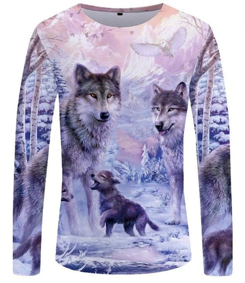 Gray Wolf Family In The Forest 3D Long Sleeve T-Shirt