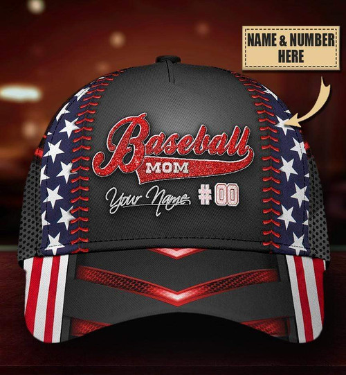 Gift For Dad Custom Name And Number Baseball Mom Flag Printing Baseball Cap Hat