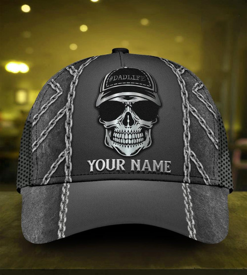 Custom Name Printing Baseball Cap Hat Skull Dad Life Cool Style For Dad