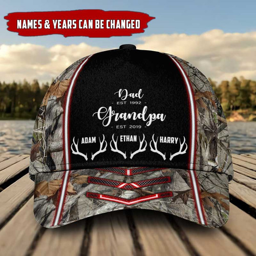 Deer Horn Pattern Grandpa Hunting Themed Custom Name And Year Printing Baseball Cap Hat