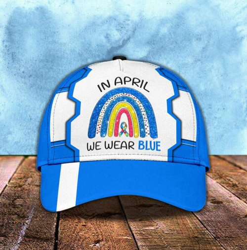 Lovely Rainbow Blue Autism In April Autism Printing Baseball Cap Hat
