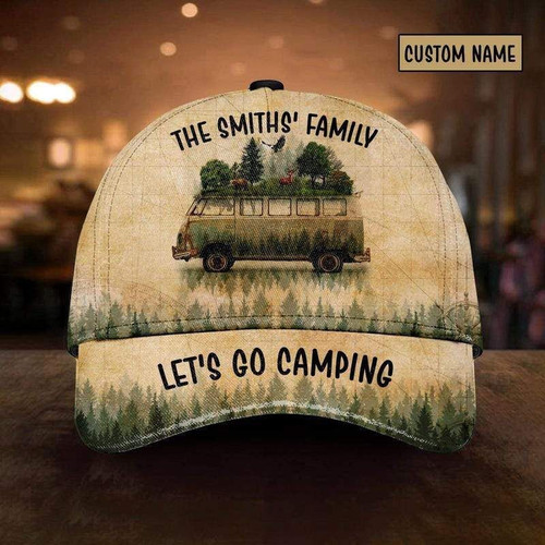 Classic Family Let's Go Camping Printing Baseball Cap Hat Custom Name