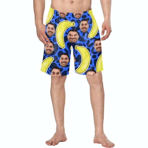 Custom Photo Father Face Banana Leopard Print 3D Men's Shorts