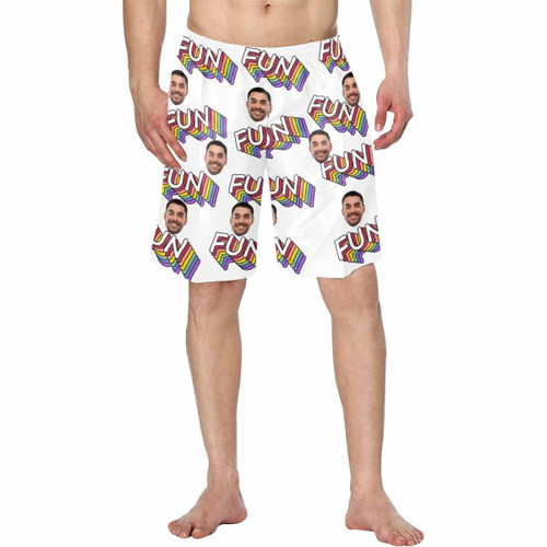 Custom Photo Father Face Rainbow Fun 3D Men's Shorts