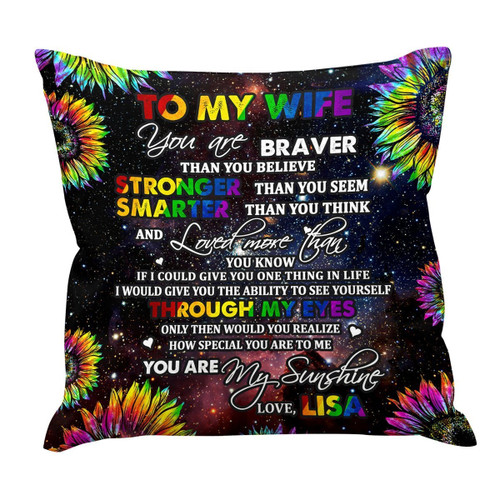 To My Wife You Are Stronger Smarter Through My Eyes Custom Name Pillow Cover Home Decor