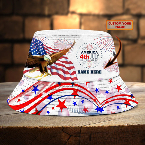 America Independence With Eagle And Flag Custom Name Bucket Hat