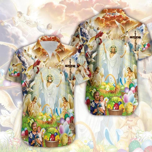 Jesus Happy Easter Print Art Beach Summer 3D Hawaiian Shirt