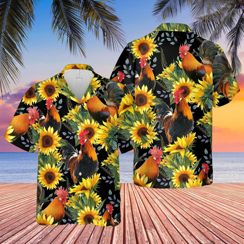 Rooster Sunflowers Hawaii Shirt Rooster Lover Beach Summer 3D Hawaiian Shirt