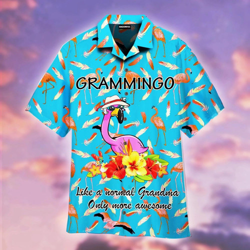 Grammingo Pink Flamingo Grandma Beach Summer 3D Hawaiian Shirt