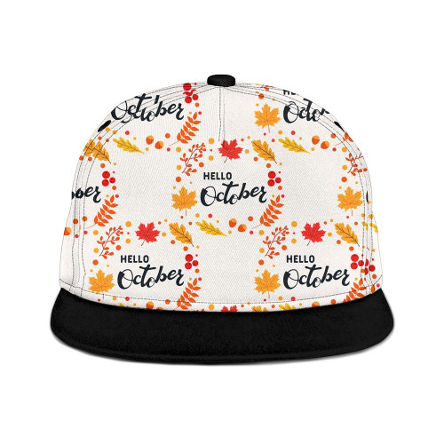 Bright Repeated Texture For Fall Season Hello October Leaves Wreath Snapback Hat