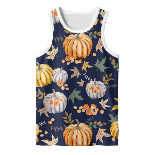 October Harvest Illustration Of Pumpkins Flowers And Maple Leafs 3D Men's Tank Top