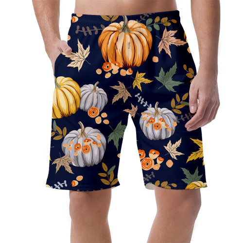 October Harvest Illustration Of Pumpkins Flowers And Maple Leafs Can Be Custom Photo 3D Men's Shorts