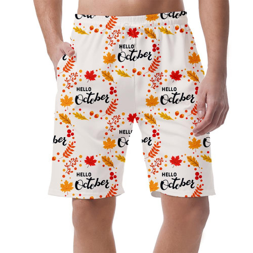 Bright Repeated Texture For Fall Season Hello October Leaves Wreath Can Be Custom Photo 3D Men's Shorts