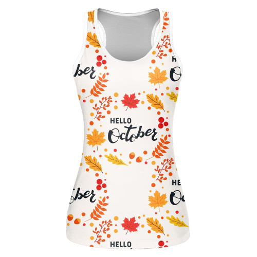 Bright Repeated Texture For Fall Season Hello October Leaves Wreath Print 3D Women's Tank Top