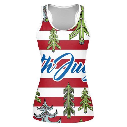 4th Of July Independence Day American Flag Texture Pattern With Christmas Trees Print 3D Women's Tank Top