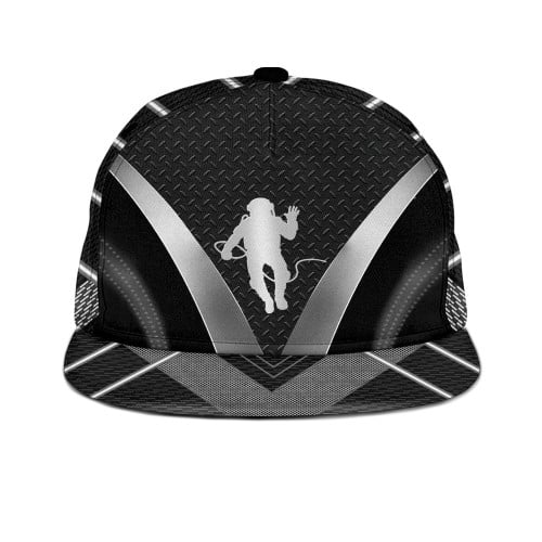 Awesome Astronaut Silver On Black Carbon Pattern Printing Snapback Hat