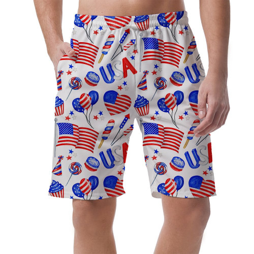 USA American Independence Day Fourth Of July White Men's Shorts