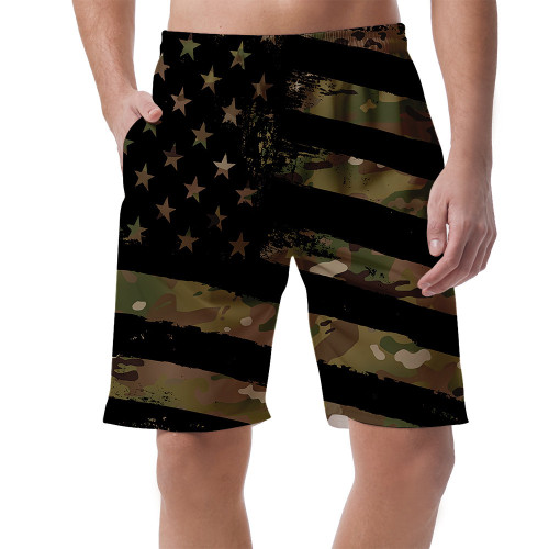 Camoflage American Flag Fourth Of July Proud And Free Stripes Men's Shorts