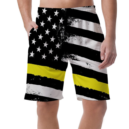 American Flag Fourth Of July Proud And Free Yellow Stripe Men's Shorts