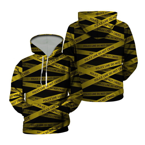 Police Line Do Not Cross Printed In Yellow And Black Hoodie 3D