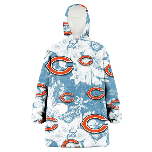 Chicago Bears White Hibiscus Orchid Light Blue Background 3D Printed Snug Hoodie