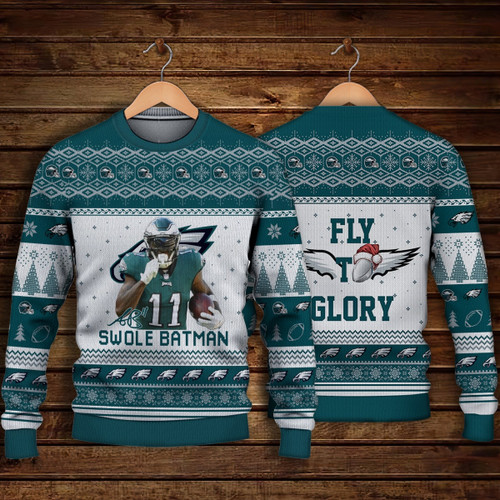A.J. Brown Philadelphia Eagles Swole Batman Fly To Glory NFL Print Christmas Sweater