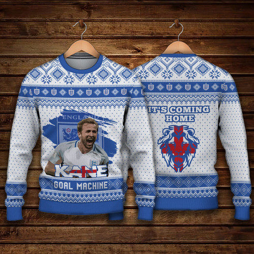 England - Harry Kane Lion It's Coming Home FIFA Qatar World Cup 2022 Print Christmas Sweater