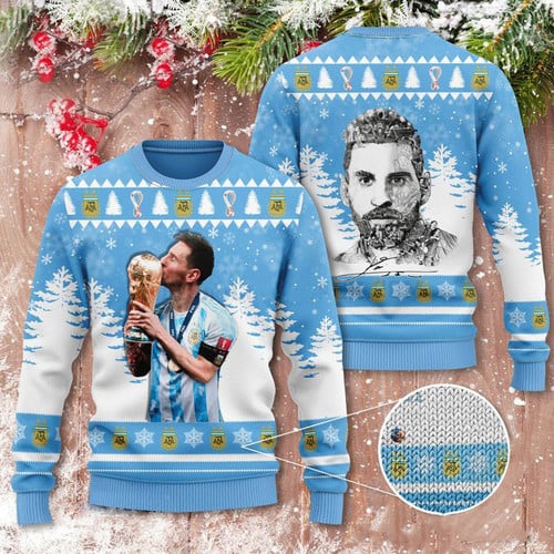 Lionel Messi Winners Champions World Cup 2022 Print Christmas Sweater