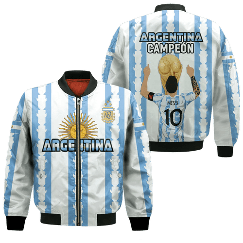 Messi Argentina Football Campeon FiFa World Cup Qatar 2022 Print Bomber Jacket