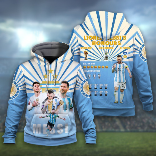 Lionel Messi Argentina Honours FiFa World Cup Qatar 2022 Print 3D Hoodie