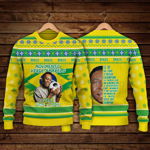 Pelé Brazilian Footballer Legend Movimento Verde Amarelo RIP Pele 1940 - 2022 Print Christmas Sweater