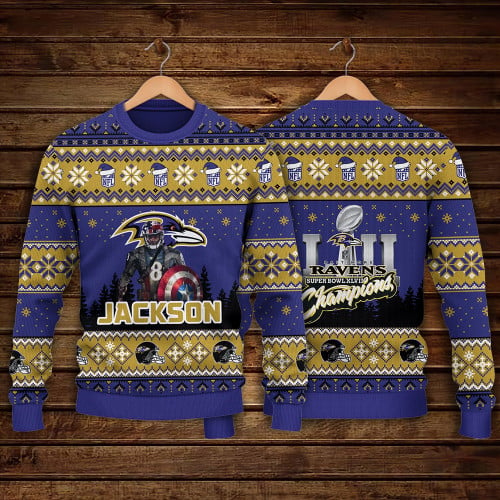 Lamar Jackson Baltimore Ravens Super Bowl Champions NFL Print Christmas Sweater