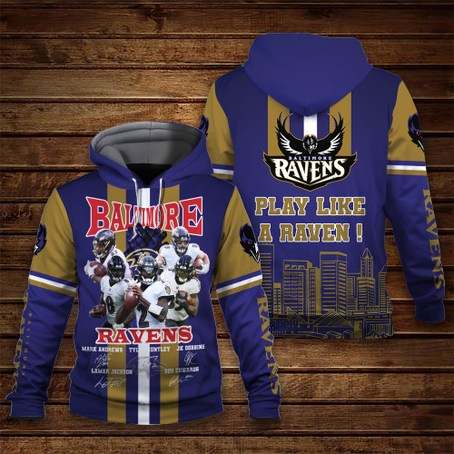 Baltimore Ravens Play Like A Raven NFL Print 3D Hoodie