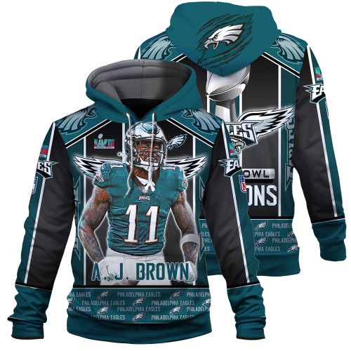 A. J. Brown Philadelphia Eagles Print NFL Super Bowl Champions Print 3D Hoodie