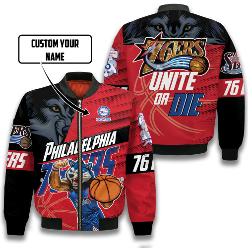 Mascot Philadelphia 76ers Pattern Personalized Name 3D Bomber Jacket Gift For Fan