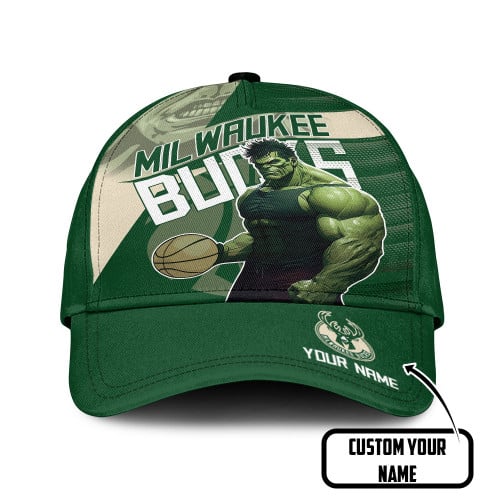 Milwaukee Bucks Hulk Basketball Pattern Custom Name Baseball Cap Hat For Fan