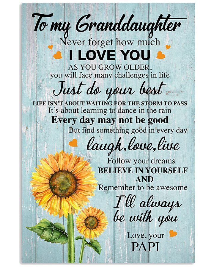 Sunflower Love Message Of Papi To Granddaughter Vertical Poster