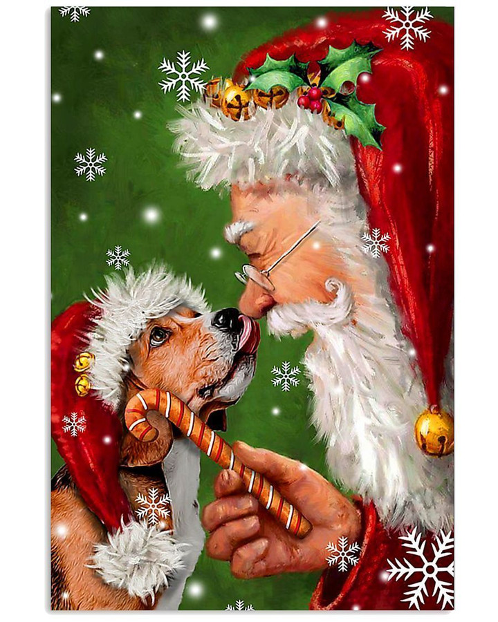 Cute Beagle With Santa Claus Christmas Gift Vertical Poster