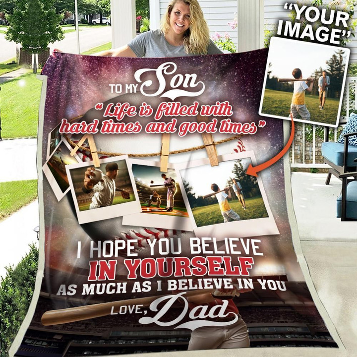 Custom Photo Dad To Son Gifts I Hope You Believe In Yourself Sherpa Fleece Blanket