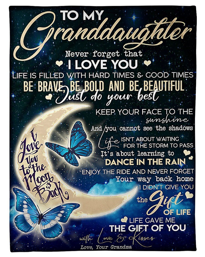 To My Granddaughter I Love You To The Moon And Back From Grandmom Sherpa Fleece Blanket