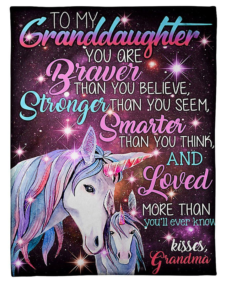 Unicorn To My Granddaughter Kisses Grandma Sherpa Fleece Blanket
