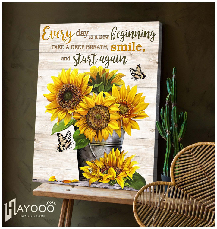 Butterfly & Sunflower - Matte Canvas - Smile And Start Again