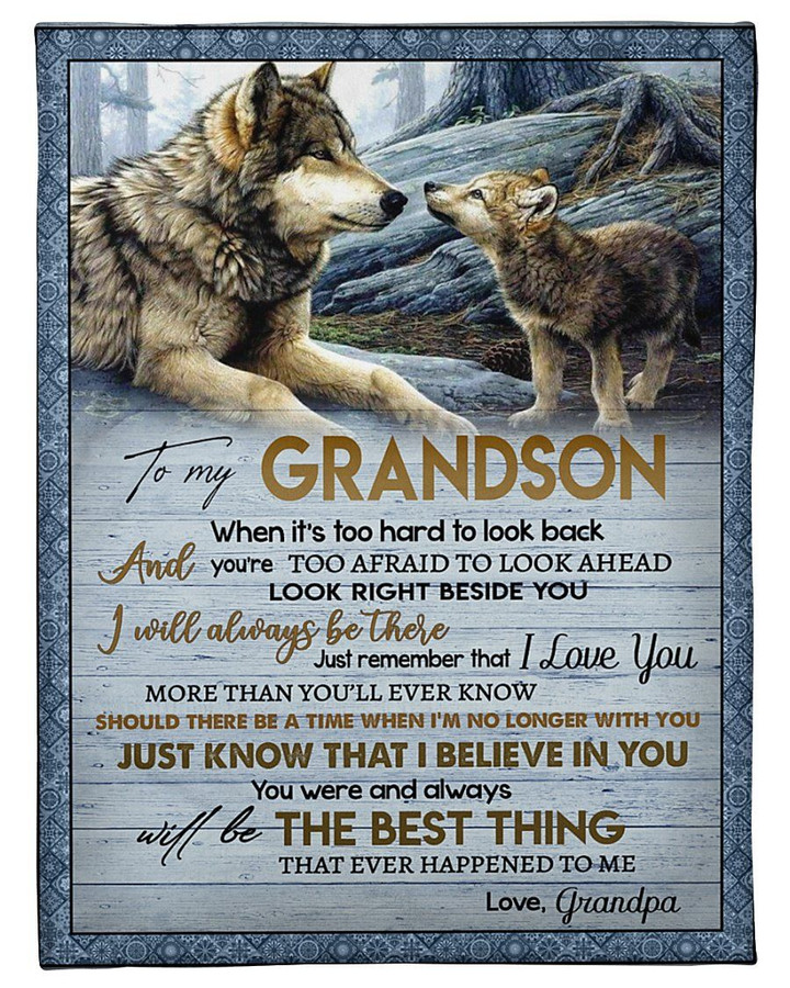 Wolves Grandpa Is Always Beside Grandson Sherpa Fleece Blanket