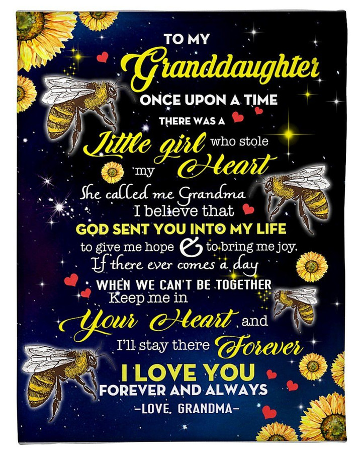 To My Granddaughter God Sent You Into My Life Flower And Bee Blanket From Grandma Sherpa Fleece Blanket